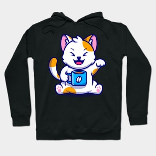 Cat and Coffee Kawaii Blue - Cute Hoodie